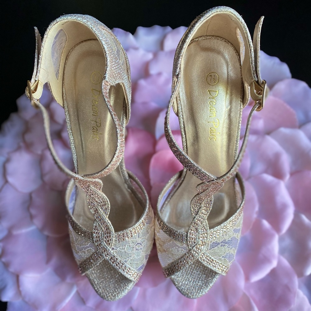 Dream Paris Gold Sandal Heels